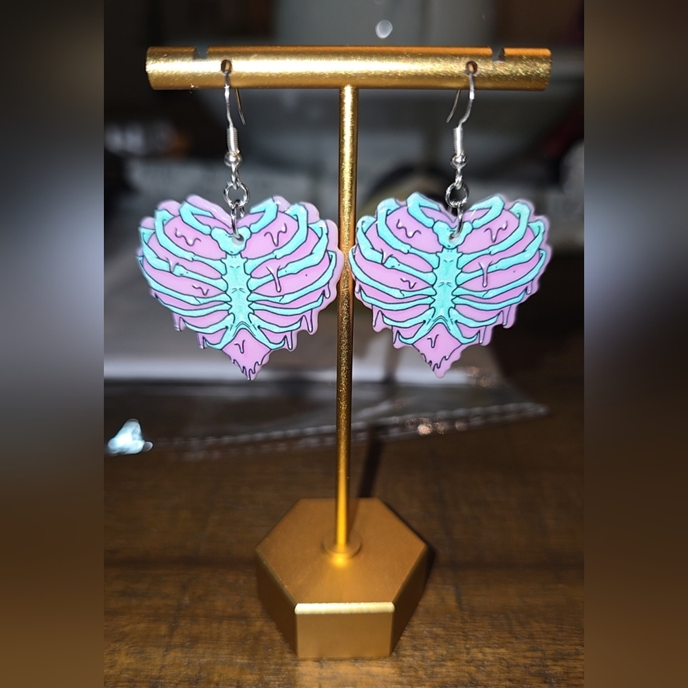 Acrylic Heart Shaped Ribcage Earrings